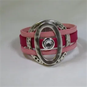 Handcrafted Pink Leather Cuff Bracelet Unique Bold Design