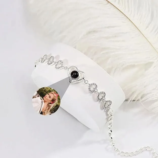 Heart Projection Ladies Bracelet - Personalized Photo Text Customized Collection Jewelry