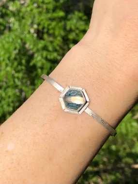 Hexagon Moss Agate Cuff Bracelet