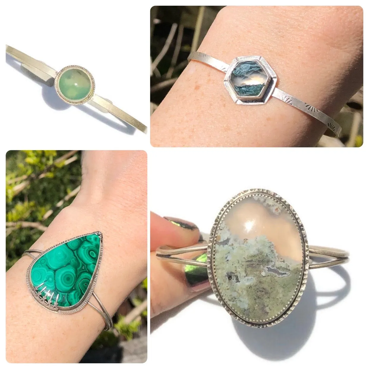 Hexagon Moss Agate Cuff Bracelet