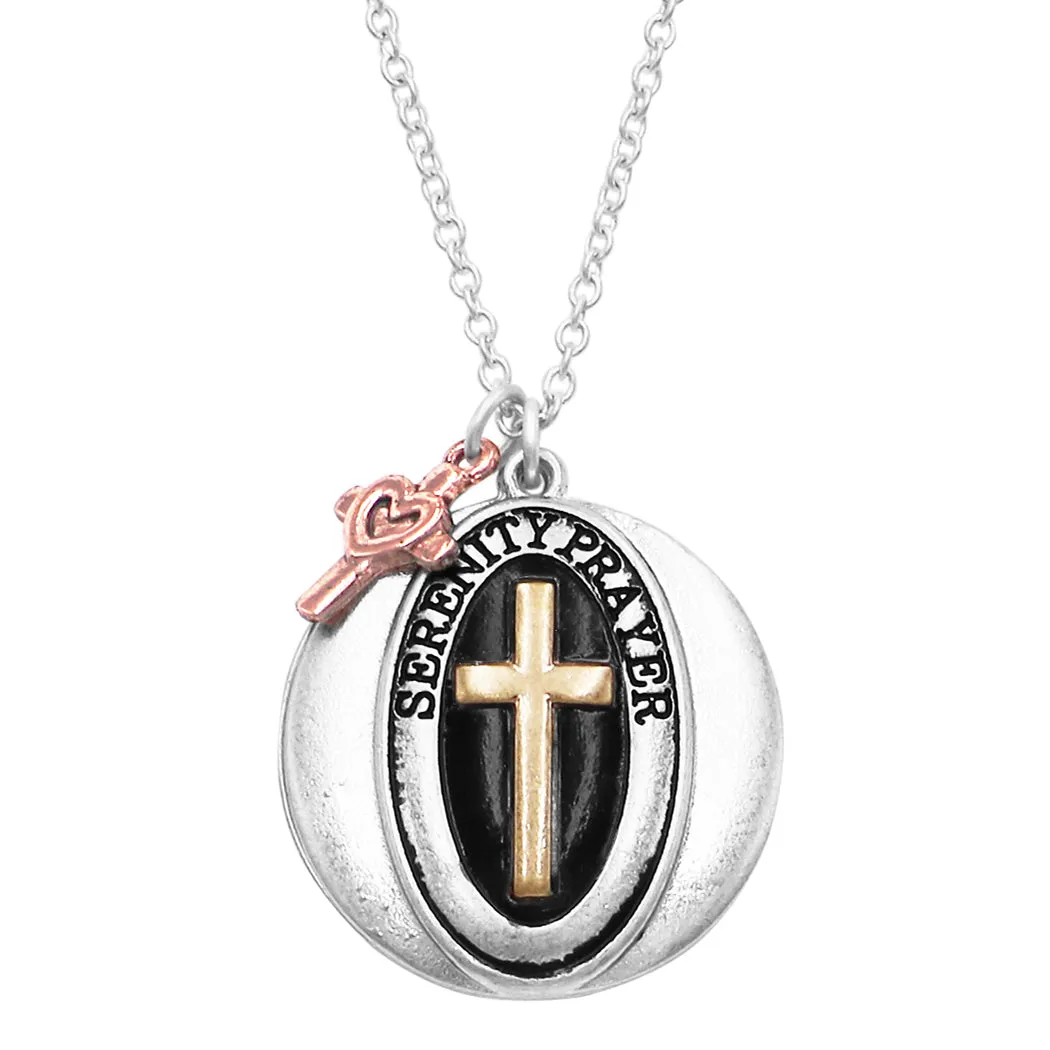 Inspirational Serenity Prayer Hidden Message Pendant Locket Necklace, 24" 3" Extender
