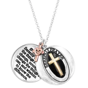 Inspirational Serenity Prayer Hidden Message Pendant Locket Necklace, 24" 3" Extender
