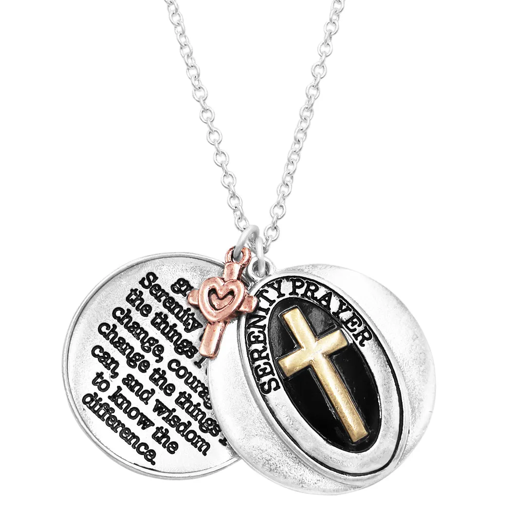 Inspirational Serenity Prayer Hidden Message Pendant Locket Necklace, 24" 3" Extender