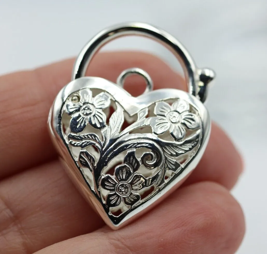 Kaedesigns New Sterling Silver Largest Heavy Large Heart Locket Padlock Filigree