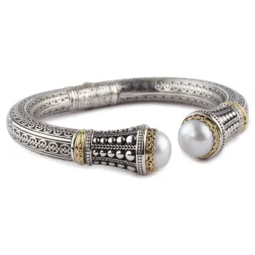 Konstantino Silver and 18K Gold Pearl Classics Tip Cuff Bracelet