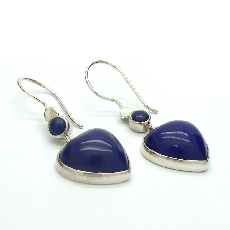 Lapis Carved Heart Earrings, 925 Sterling Silver kt