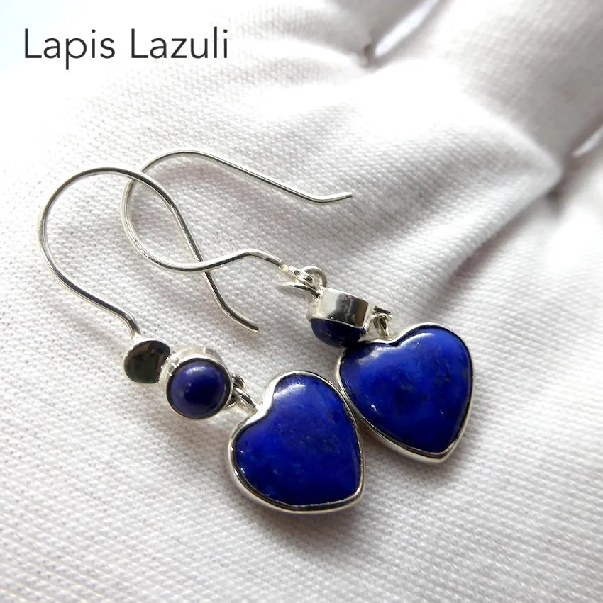 Lapis Carved Heart Earrings, 925 Sterling Silver kt