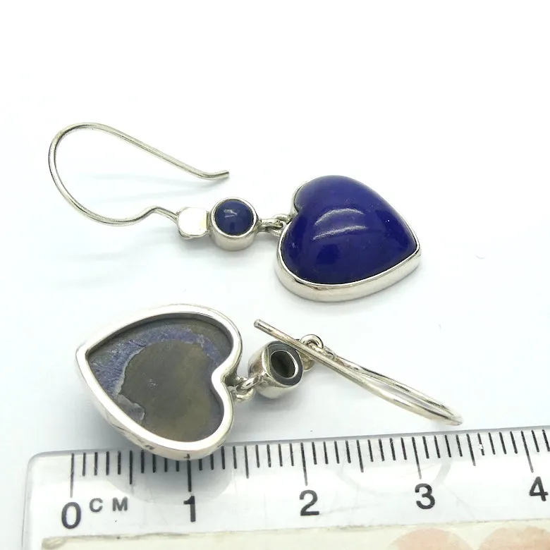 Lapis Carved Heart Earrings, 925 Sterling Silver kt