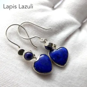 Lapis Carved Heart Earrings, 925 Sterling Silver kt