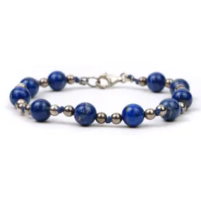 Lapis Lazuli and Sterling Silver Knotted Bracelet with Sterling Silver Trigger Clasp