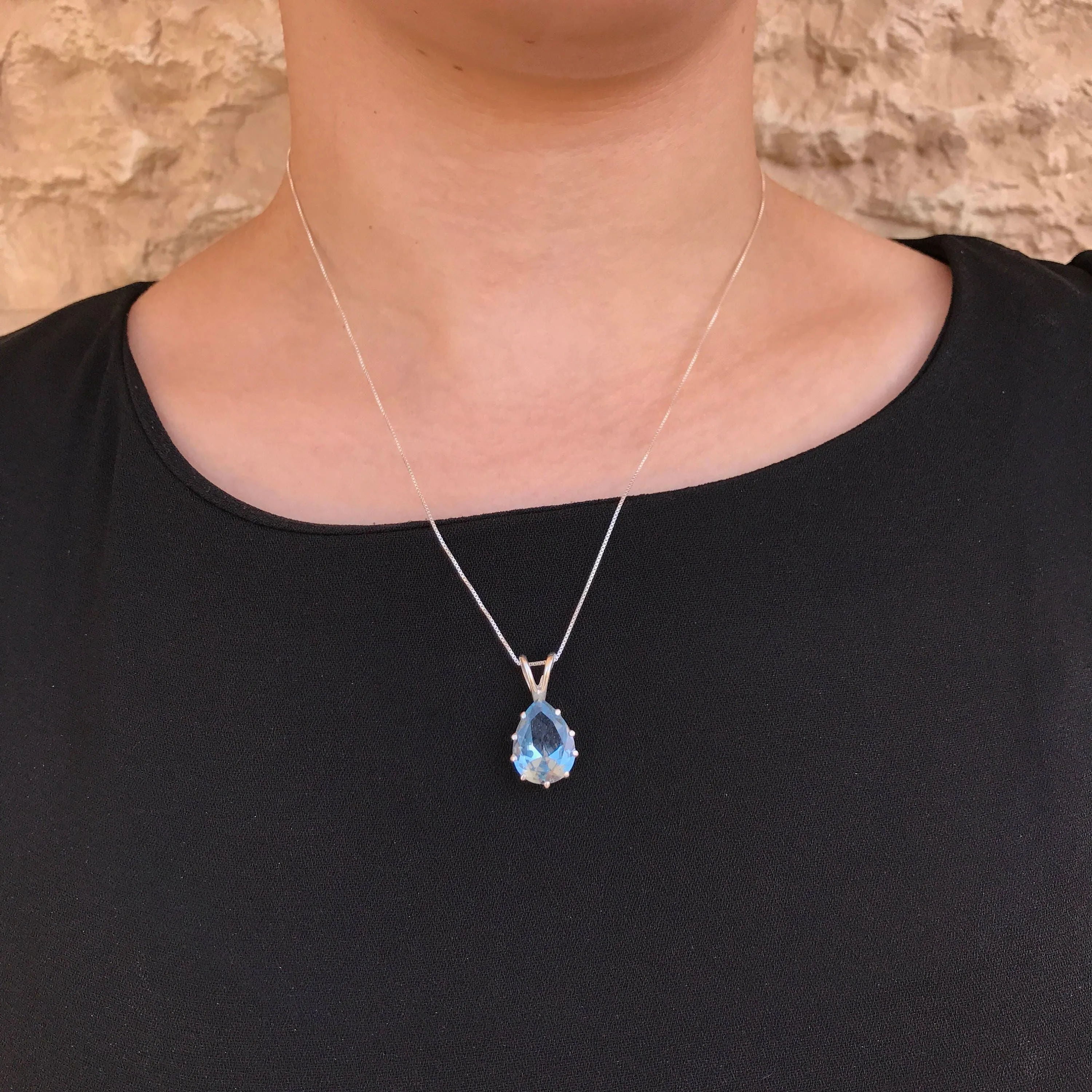Large Aquamarine Pendant - Blue Teardrop Necklace - Statement Necklace