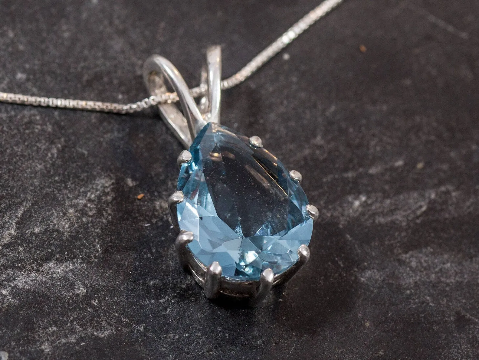 Large Aquamarine Pendant - Blue Teardrop Necklace - Statement Necklace