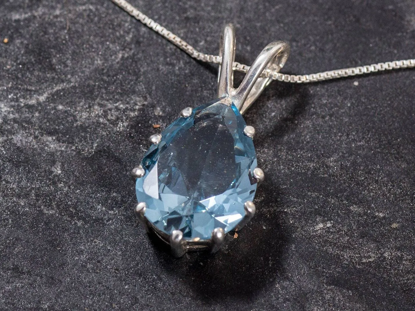Large Aquamarine Pendant - Blue Teardrop Necklace - Statement Necklace