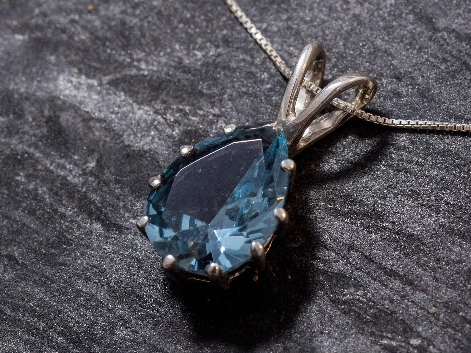 Large Aquamarine Pendant - Blue Teardrop Necklace - Statement Necklace