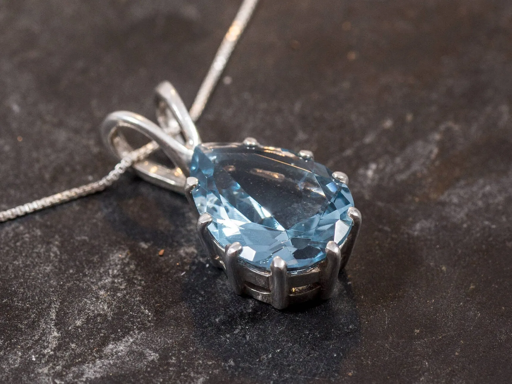 Large Aquamarine Pendant - Blue Teardrop Necklace - Statement Necklace