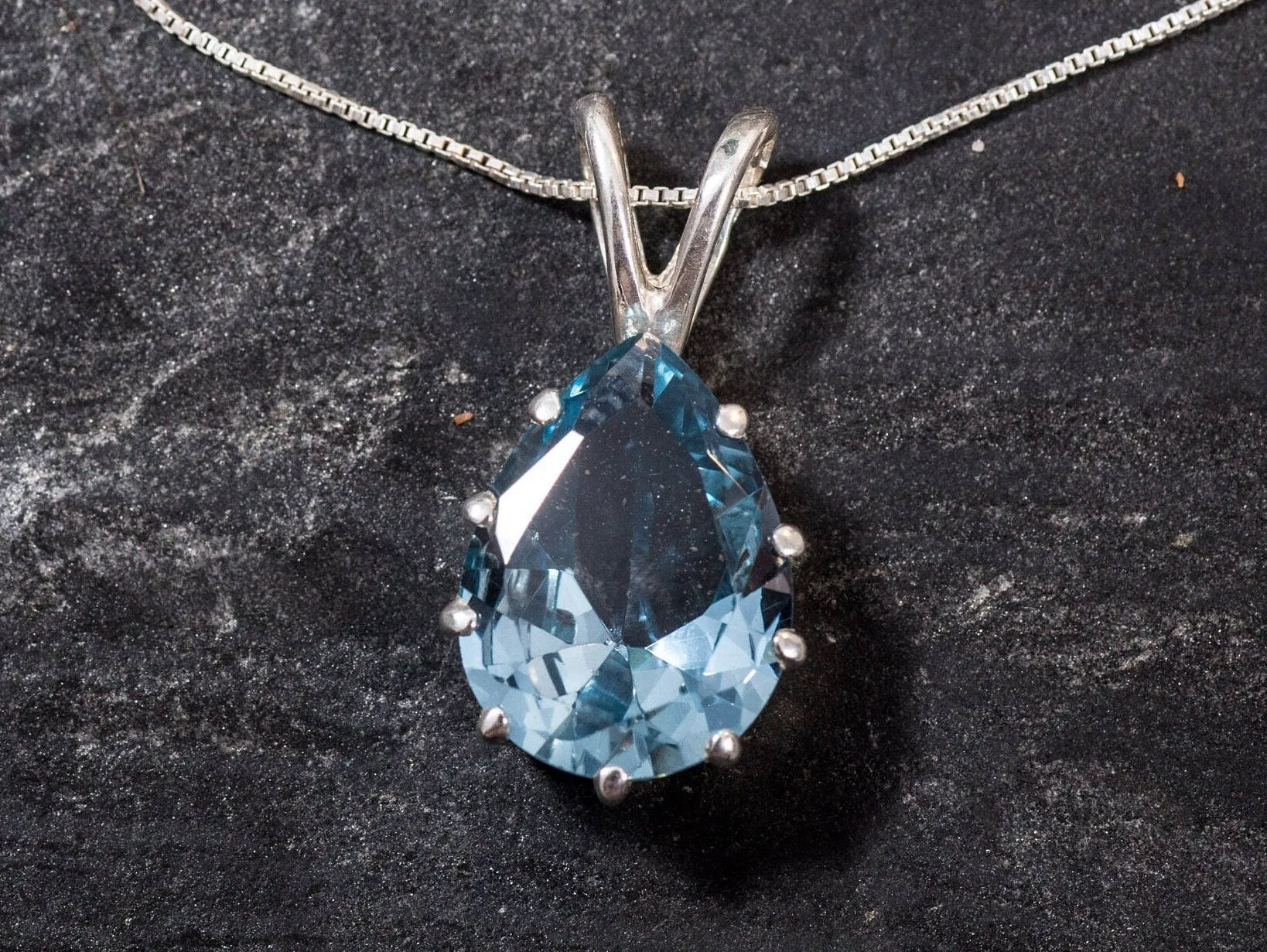 Large Aquamarine Pendant - Blue Teardrop Necklace - Statement Necklace