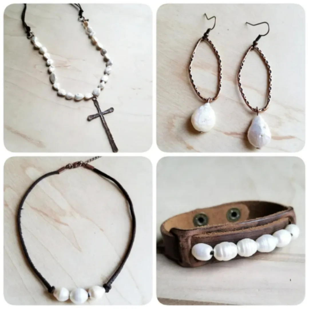 Leather Cuff w/ Freshwater Pearls