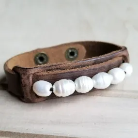 Leather Cuff w/ Freshwater Pearls