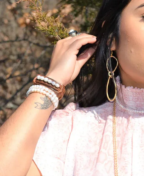 Leather Cuff w/ Freshwater Pearls