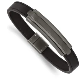 Men's Stainless Steel Brushed and Polished Gun Metal Black Rubber (SI3635)