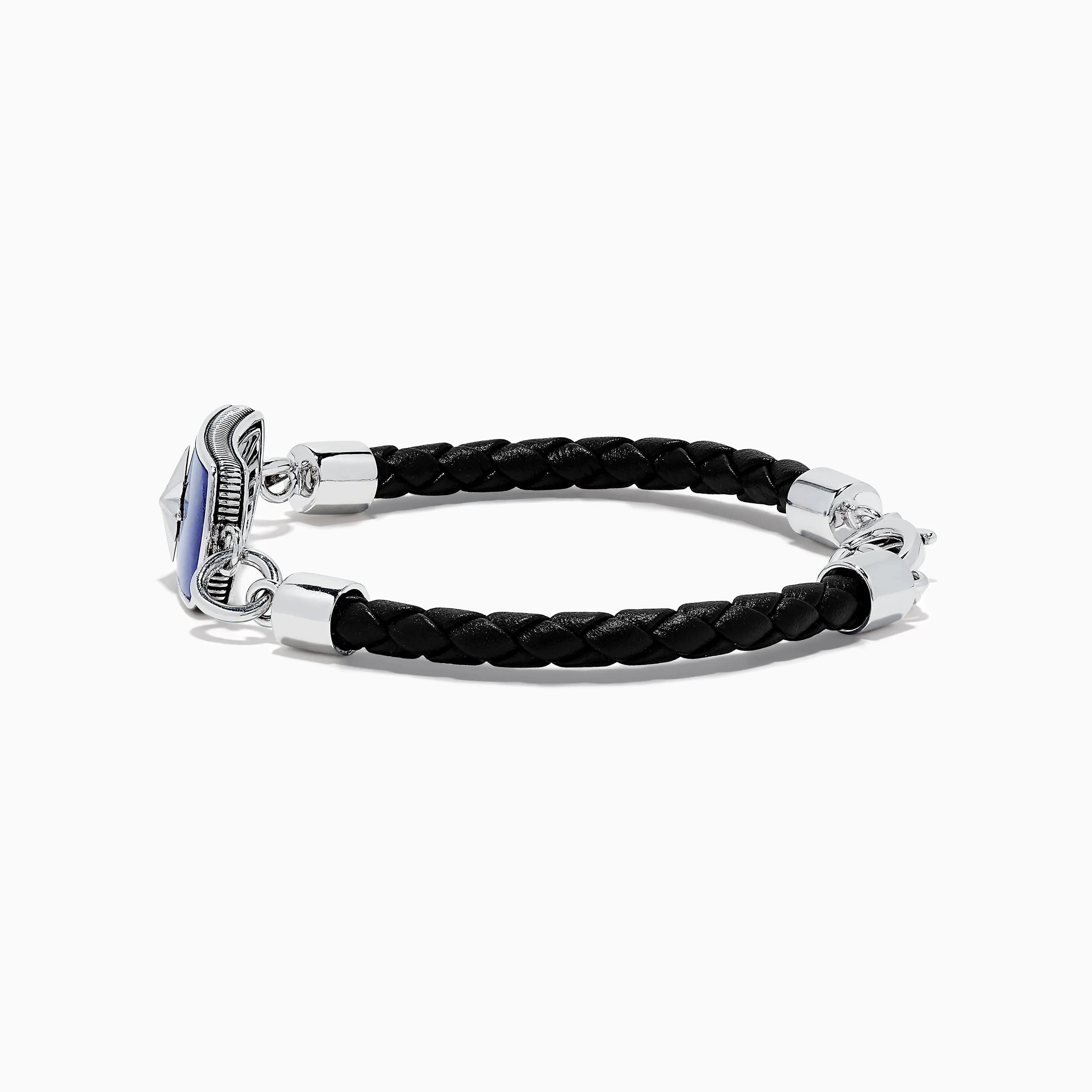 Men's Sterling Silver and Leather Lapis Lazuli Bracelet