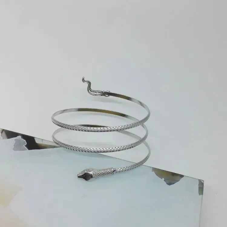 Metal Snake Bracelet with Sparkling Diamonds for Women