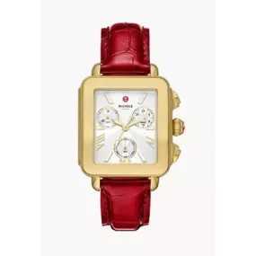 Michele Deco Sport Ruby Red Leather Watch