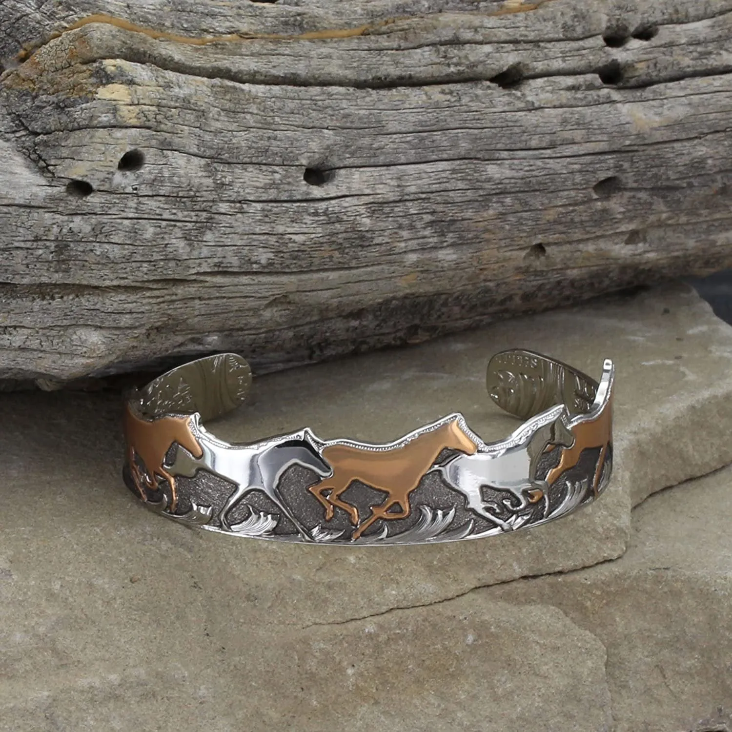 Montana Silversmiths Curio Finish Horses of a Cuff Bracelet