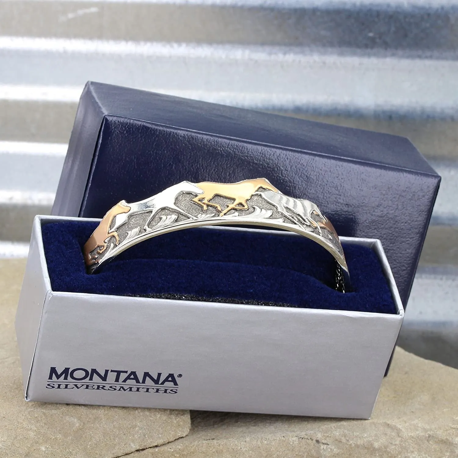 Montana Silversmiths Curio Finish Horses of a Cuff Bracelet