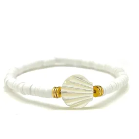 Mother of Pearl Scallop Shell Heishi Bracelet