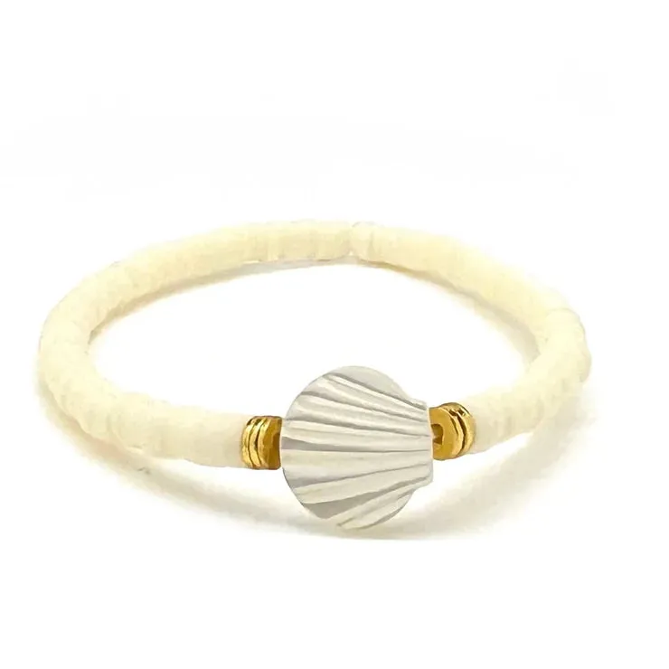 Mother of Pearl Scallop Shell Heishi Bracelet