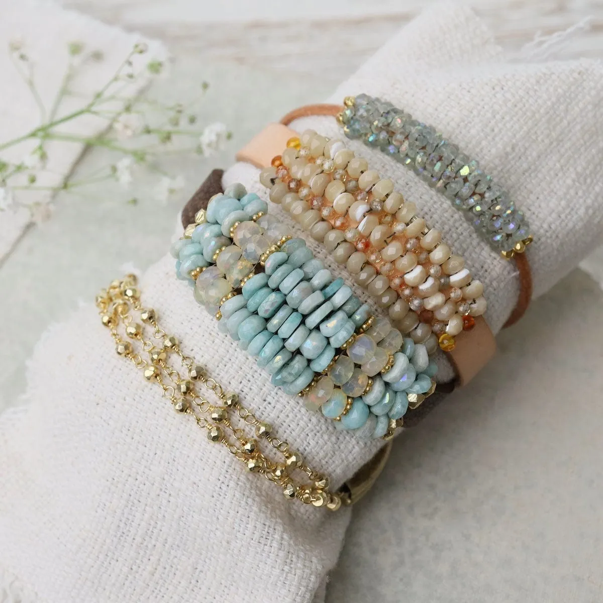 Mother of Pearl with Amber Trim & Yellow Zircon Bracelet