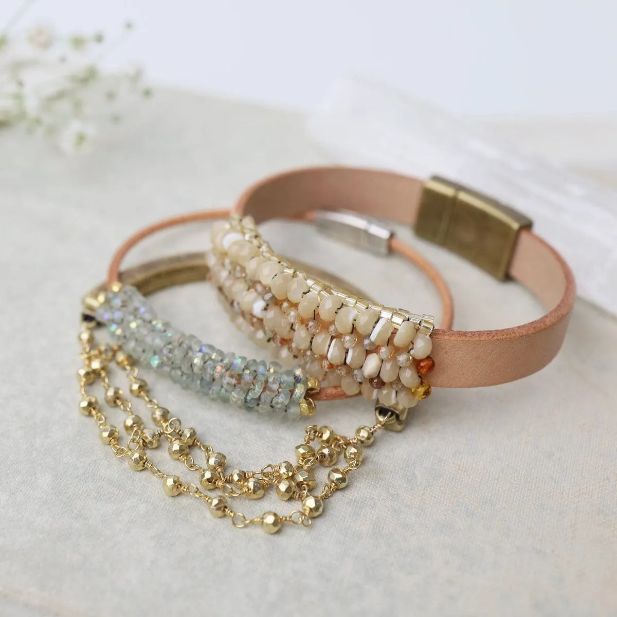 Mother of Pearl with Amber Trim & Yellow Zircon Bracelet