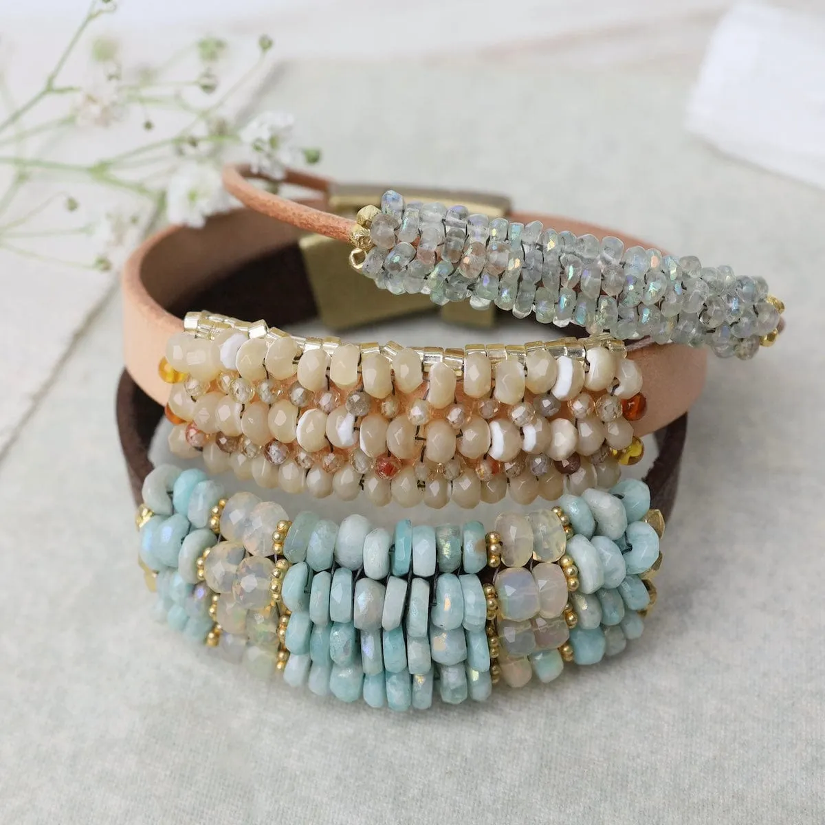Mother of Pearl with Amber Trim & Yellow Zircon Bracelet