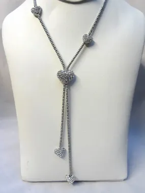 Multi Small Crystal Love Heart Silver Long Necklace For Girls Ladies UK Dispatch