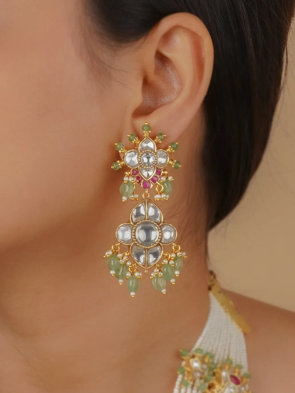 Multicolor Gold Plated Jadau Kundan Bridal Necklace Set - MS2113M