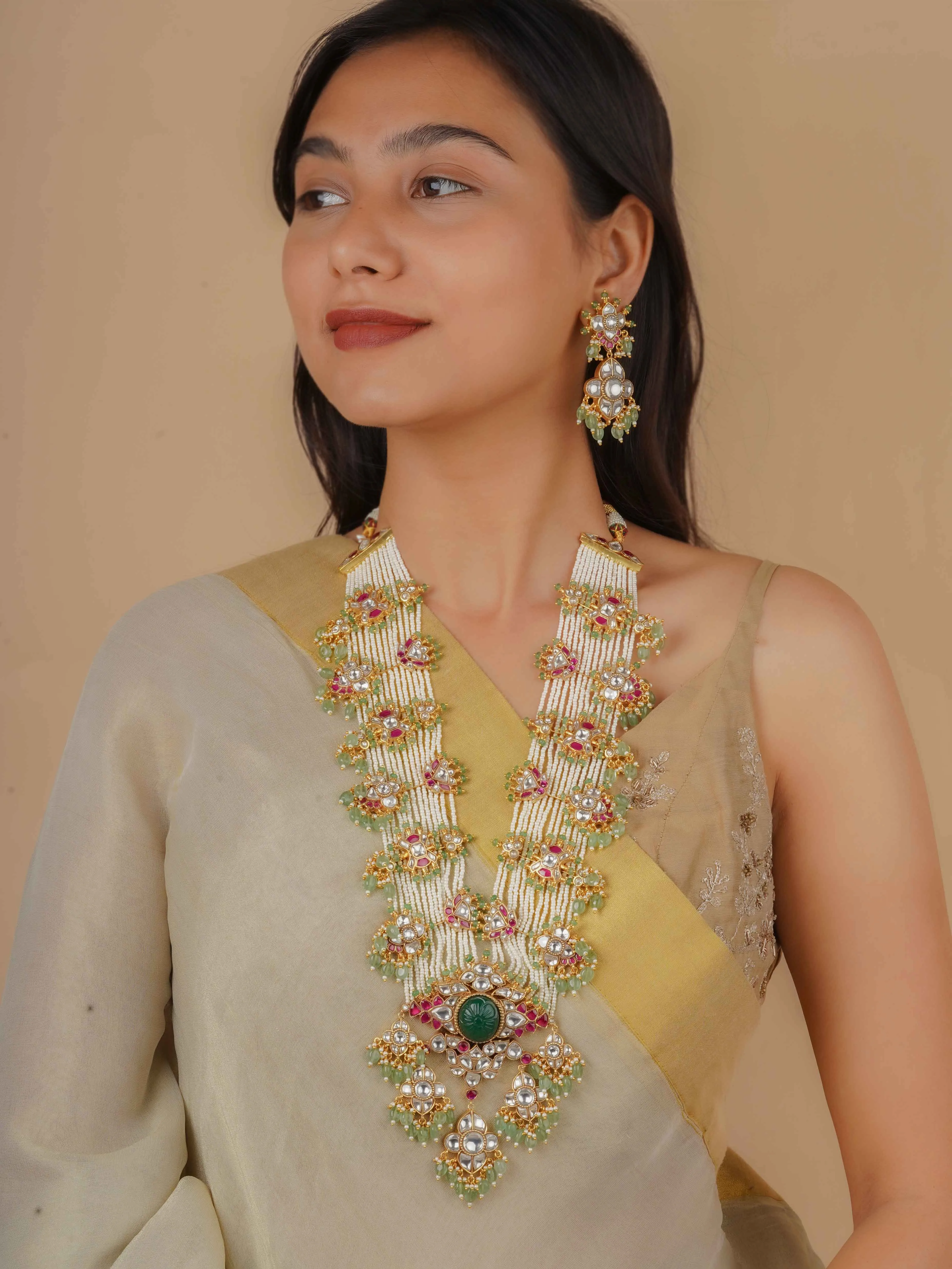 Multicolor Gold Plated Jadau Kundan Bridal Necklace Set - MS2113M
