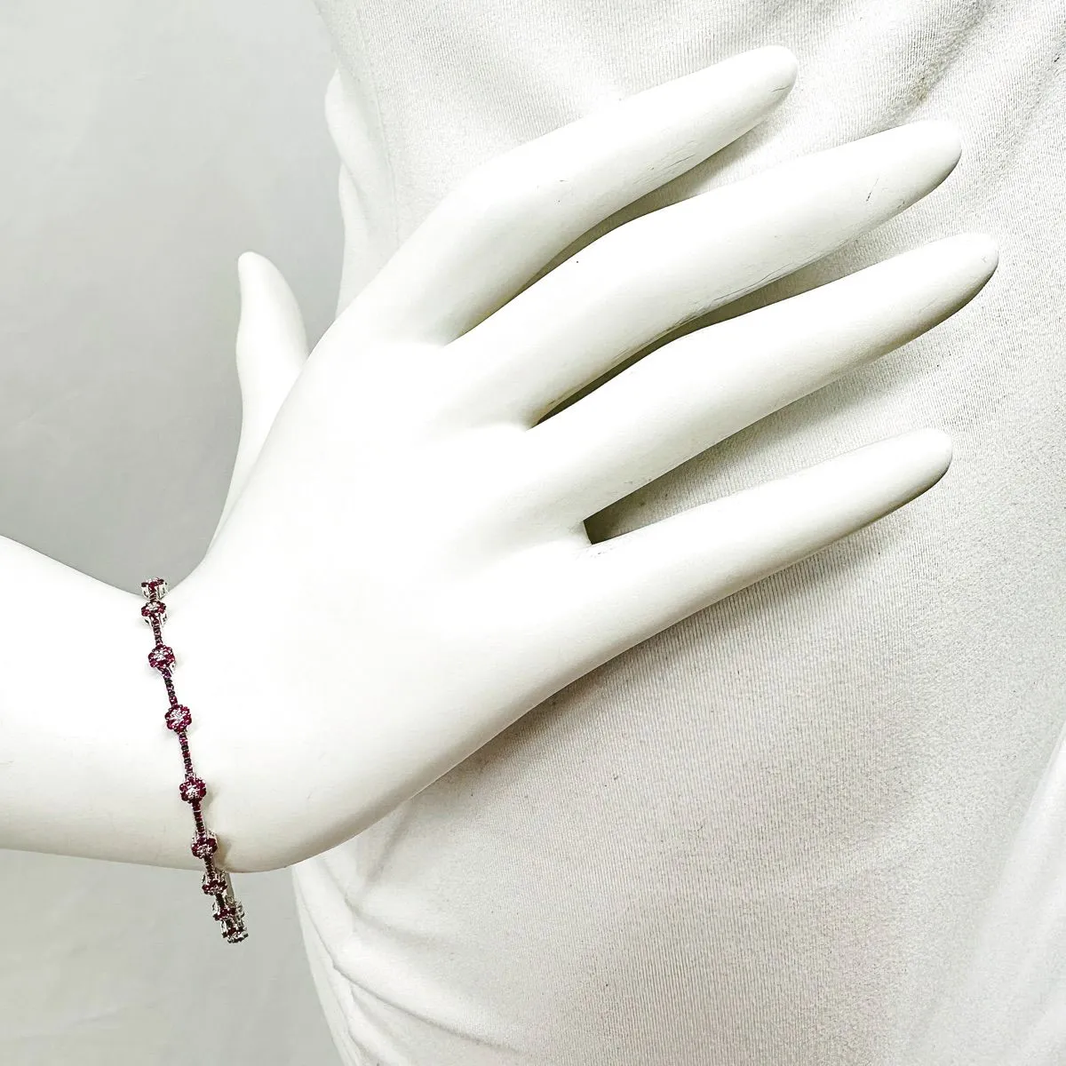 Natasha 18K White Gold Bracelet with 162 Rubies and 18 Diamonds