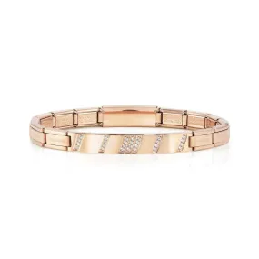 Nomination Trendsetter New York Bracelet, Diagonal Plate, Cubic Zirconia, Rose PVD, Stainless Steel