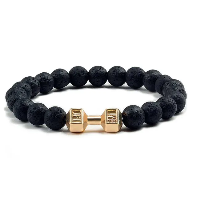 OAIITE 8mm Charm Classic Volcanic Rock Bracelet Men Dumbbell Beaded Bracelet Women Reiki Energy Fitness Weight Loss Jewelry