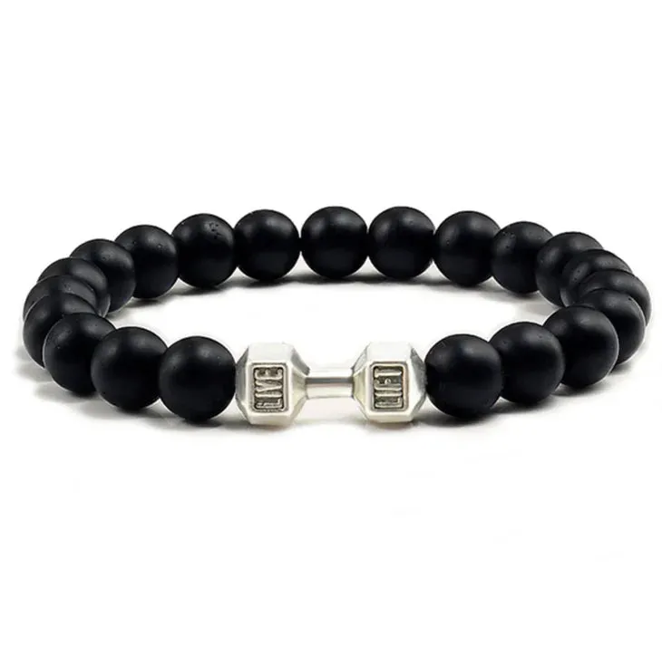 OAIITE 8mm Charm Classic Volcanic Rock Bracelet Men Dumbbell Beaded Bracelet Women Reiki Energy Fitness Weight Loss Jewelry