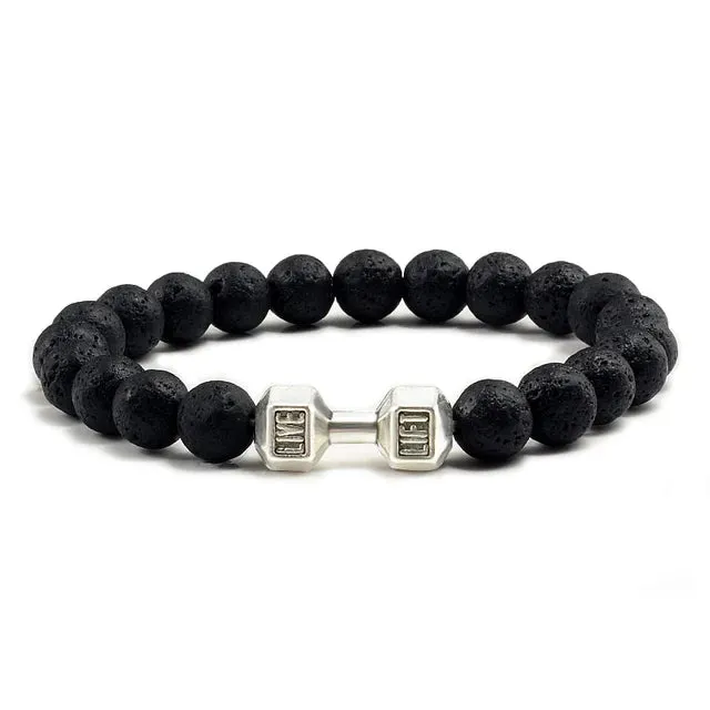 OAIITE 8mm Charm Classic Volcanic Rock Bracelet Men Dumbbell Beaded Bracelet Women Reiki Energy Fitness Weight Loss Jewelry