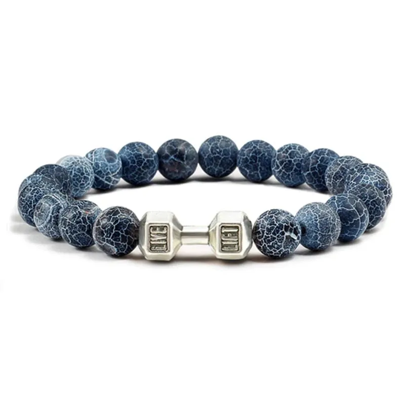 OAIITE 8mm Charm Classic Volcanic Rock Bracelet Men Dumbbell Beaded Bracelet Women Reiki Energy Fitness Weight Loss Jewelry
