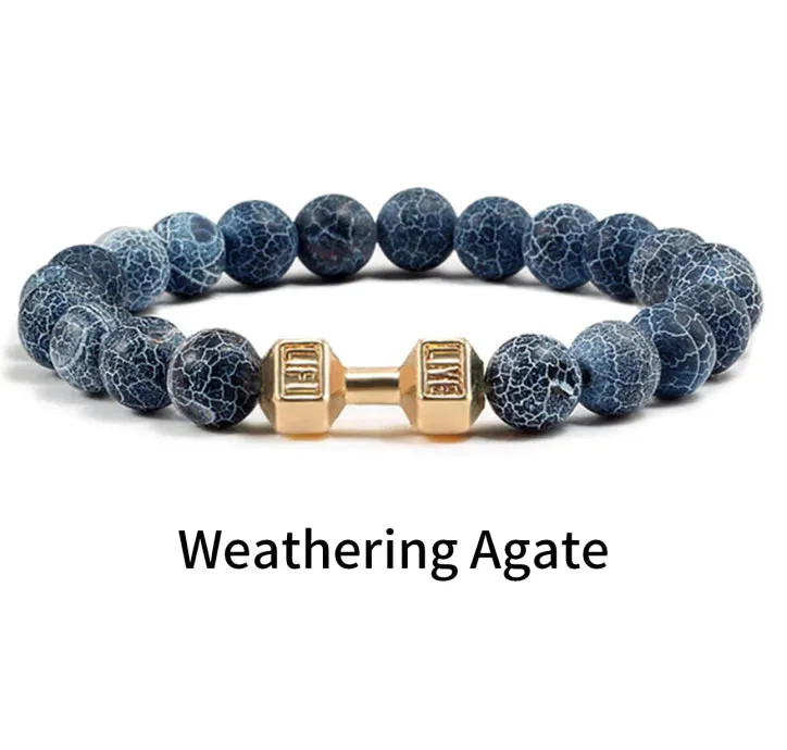 OAIITE 8mm Charm Classic Volcanic Rock Bracelet Men Dumbbell Beaded Bracelet Women Reiki Energy Fitness Weight Loss Jewelry