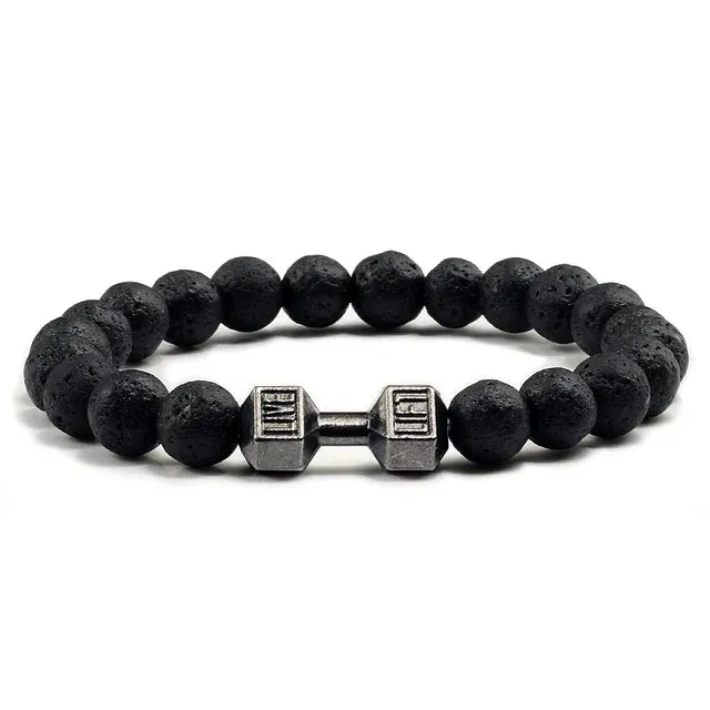 OAIITE 8mm Charm Classic Volcanic Rock Bracelet Men Dumbbell Beaded Bracelet Women Reiki Energy Fitness Weight Loss Jewelry