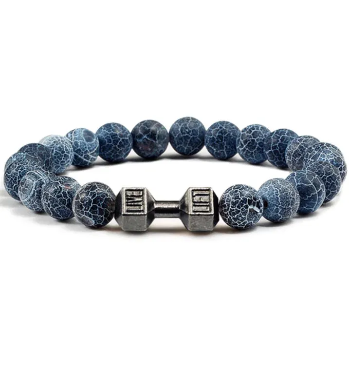 OAIITE 8mm Charm Classic Volcanic Rock Bracelet Men Dumbbell Beaded Bracelet Women Reiki Energy Fitness Weight Loss Jewelry
