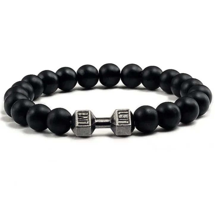 OAIITE 8mm Charm Classic Volcanic Rock Bracelet Men Dumbbell Beaded Bracelet Women Reiki Energy Fitness Weight Loss Jewelry