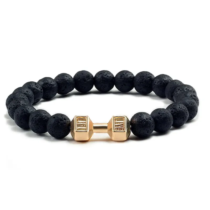 OAIITE 8mm Charm Classic Volcanic Rock Bracelet Men Dumbbell Beaded Bracelet Women Reiki Energy Fitness Weight Loss Jewelry