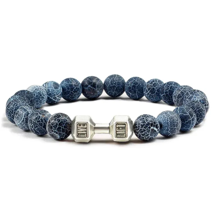 OAIITE 8mm Charm Classic Volcanic Rock Bracelet Men Dumbbell Beaded Bracelet Women Reiki Energy Fitness Weight Loss Jewelry