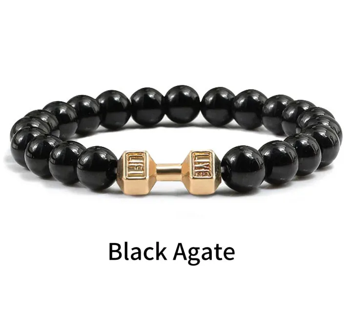 OAIITE 8mm Charm Classic Volcanic Rock Bracelet Men Dumbbell Beaded Bracelet Women Reiki Energy Fitness Weight Loss Jewelry